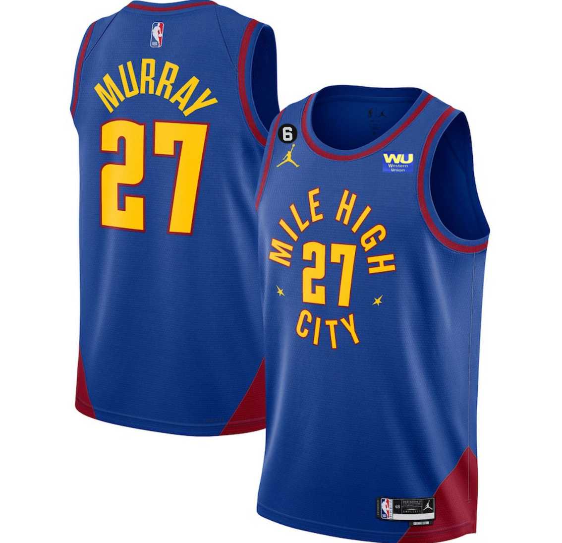 Men%27s Denver Nuggets #27 Jamal Murray Blue 2022-23 Statement Edition With NO.6 Patch Stitched Jersey Dzhi->denver nuggets->NBA Jersey